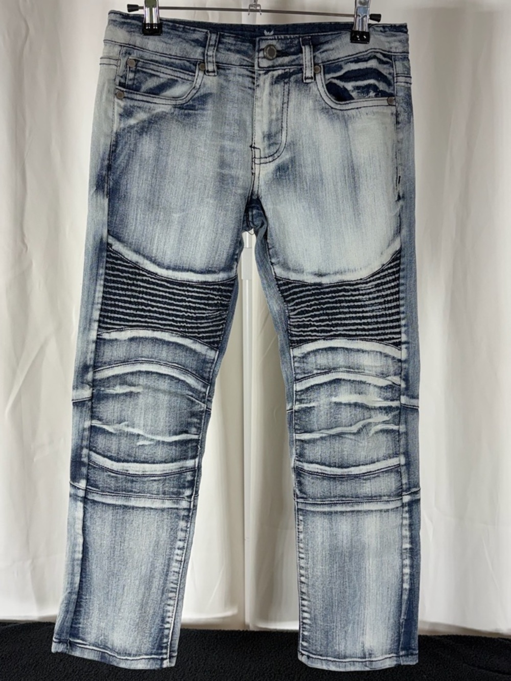 Women's Light Blue Washed Skinny Jeans with Moto Ribbing 2246